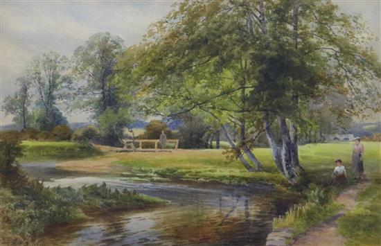 Frank Gresley (1855-1936) watercolour, river scene 30 x 45cm